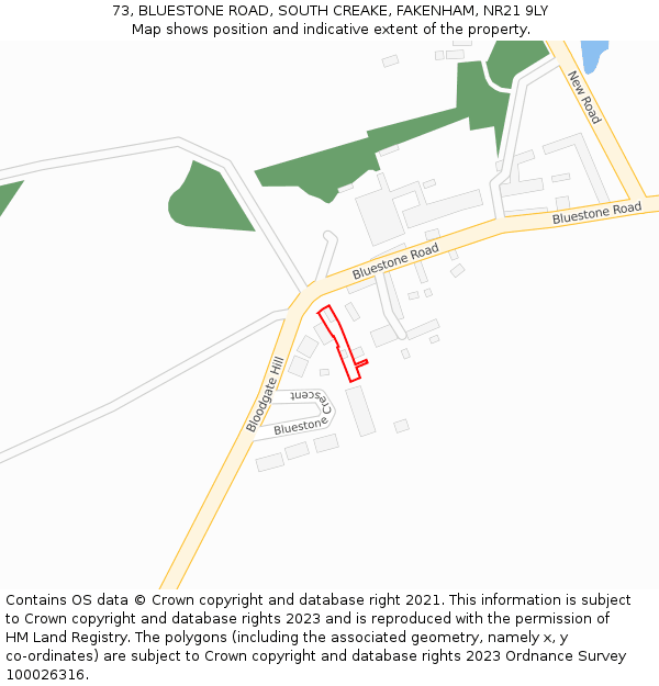 73, BLUESTONE ROAD, SOUTH CREAKE, FAKENHAM, NR21 9LY: Location map and indicative extent of plot