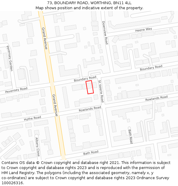 73, BOUNDARY ROAD, WORTHING, BN11 4LL: Location map and indicative extent of plot