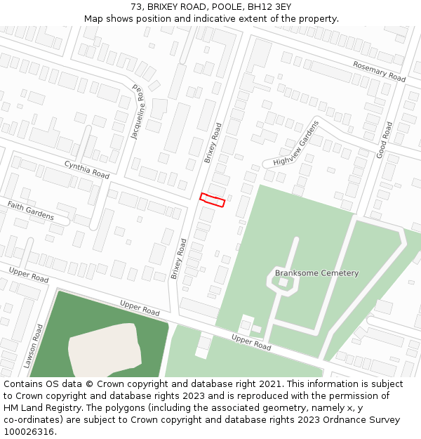 73, BRIXEY ROAD, POOLE, BH12 3EY: Location map and indicative extent of plot