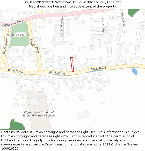 73, BROOK STREET, WYMESWOLD, LOUGHBOROUGH, LE12 6TT: Location map and indicative extent of plot