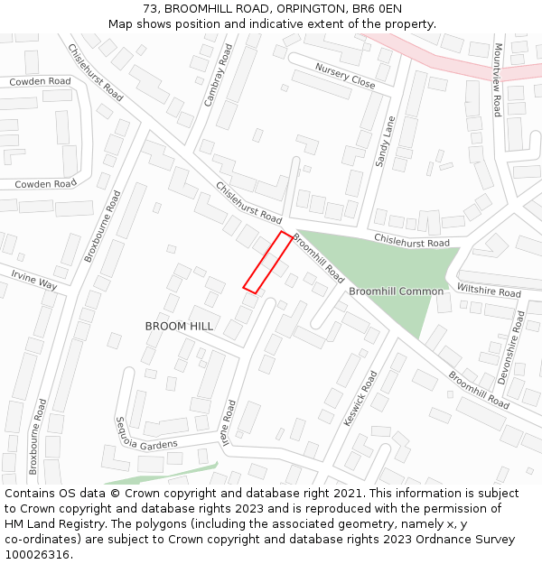 73, BROOMHILL ROAD, ORPINGTON, BR6 0EN: Location map and indicative extent of plot