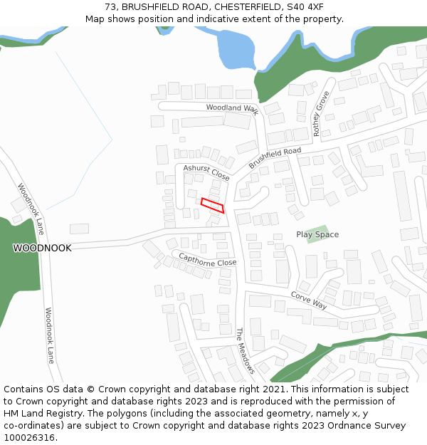 73, BRUSHFIELD ROAD, CHESTERFIELD, S40 4XF: Location map and indicative extent of plot