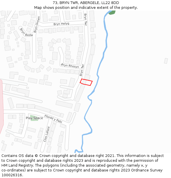 73, BRYN TWR, ABERGELE, LL22 8DD: Location map and indicative extent of plot
