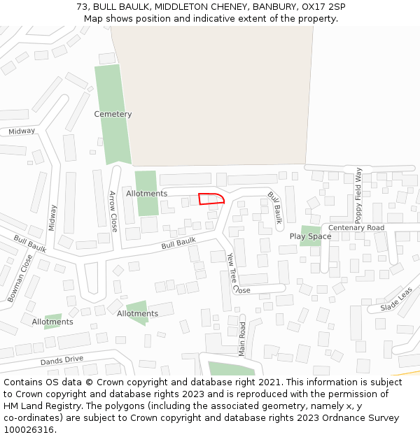 73, BULL BAULK, MIDDLETON CHENEY, BANBURY, OX17 2SP: Location map and indicative extent of plot