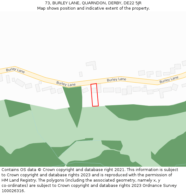 73, BURLEY LANE, QUARNDON, DERBY, DE22 5JR: Location map and indicative extent of plot