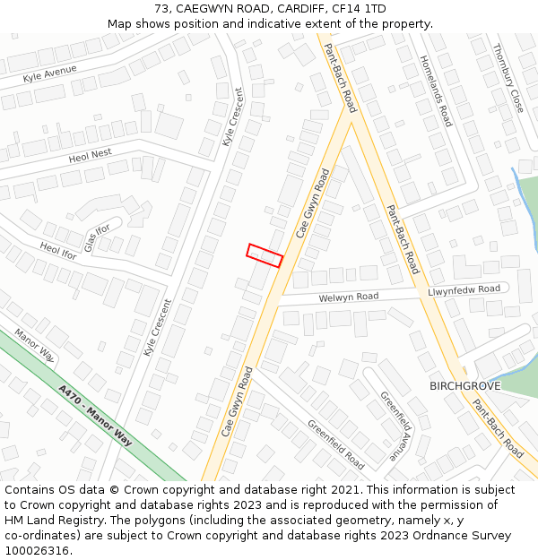 73, CAEGWYN ROAD, CARDIFF, CF14 1TD: Location map and indicative extent of plot