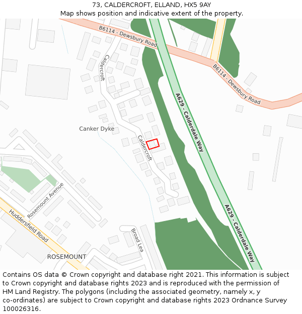 73, CALDERCROFT, ELLAND, HX5 9AY: Location map and indicative extent of plot