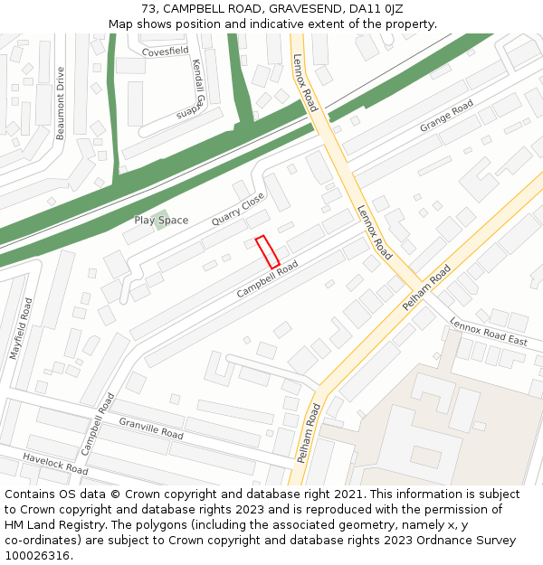 73, CAMPBELL ROAD, GRAVESEND, DA11 0JZ: Location map and indicative extent of plot
