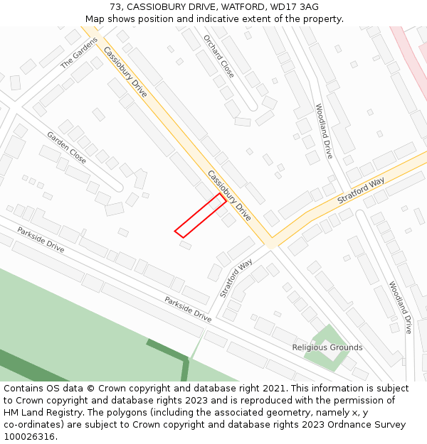 73, CASSIOBURY DRIVE, WATFORD, WD17 3AG: Location map and indicative extent of plot