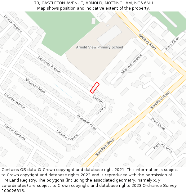 73, CASTLETON AVENUE, ARNOLD, NOTTINGHAM, NG5 6NH: Location map and indicative extent of plot