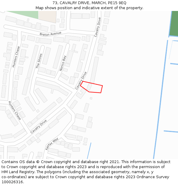 73, CAVALRY DRIVE, MARCH, PE15 9EQ: Location map and indicative extent of plot