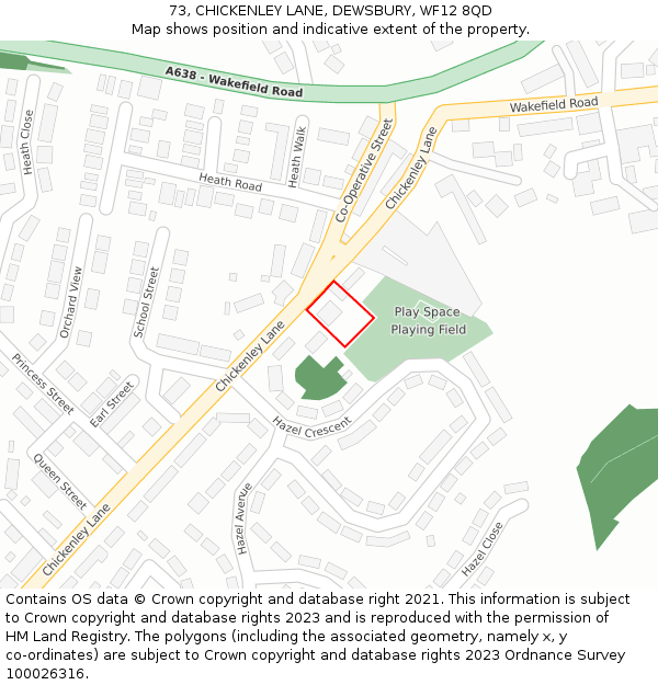 73, CHICKENLEY LANE, DEWSBURY, WF12 8QD: Location map and indicative extent of plot