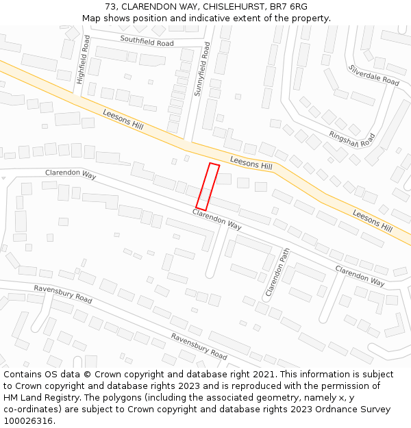 73, CLARENDON WAY, CHISLEHURST, BR7 6RG: Location map and indicative extent of plot