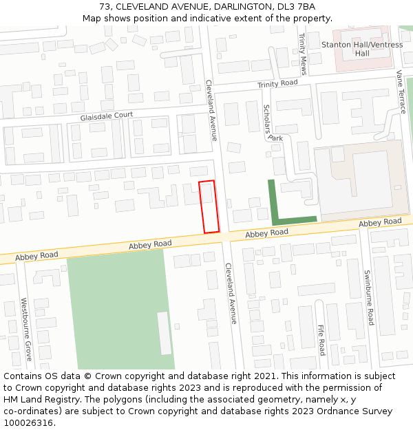 73, CLEVELAND AVENUE, DARLINGTON, DL3 7BA: Location map and indicative extent of plot
