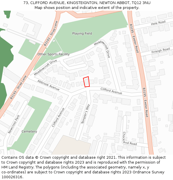 73, CLIFFORD AVENUE, KINGSTEIGNTON, NEWTON ABBOT, TQ12 3NU: Location map and indicative extent of plot