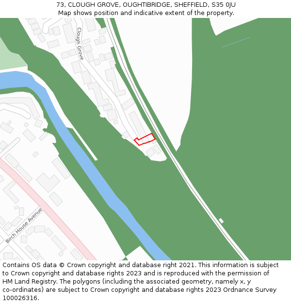 73, CLOUGH GROVE, OUGHTIBRIDGE, SHEFFIELD, S35 0JU: Location map and indicative extent of plot
