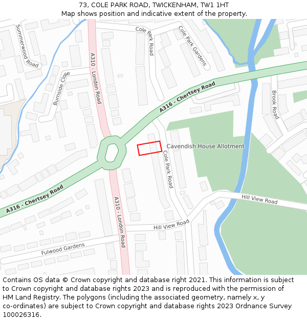 73, COLE PARK ROAD, TWICKENHAM, TW1 1HT: Location map and indicative extent of plot
