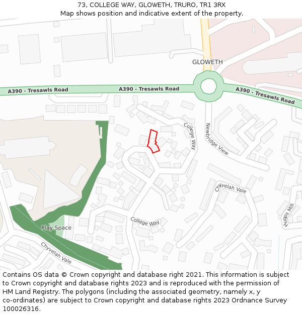73, COLLEGE WAY, GLOWETH, TRURO, TR1 3RX: Location map and indicative extent of plot