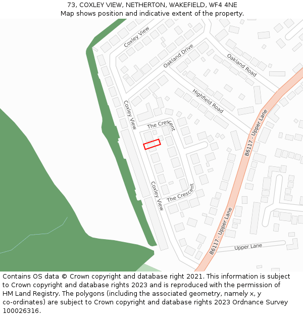 73, COXLEY VIEW, NETHERTON, WAKEFIELD, WF4 4NE: Location map and indicative extent of plot