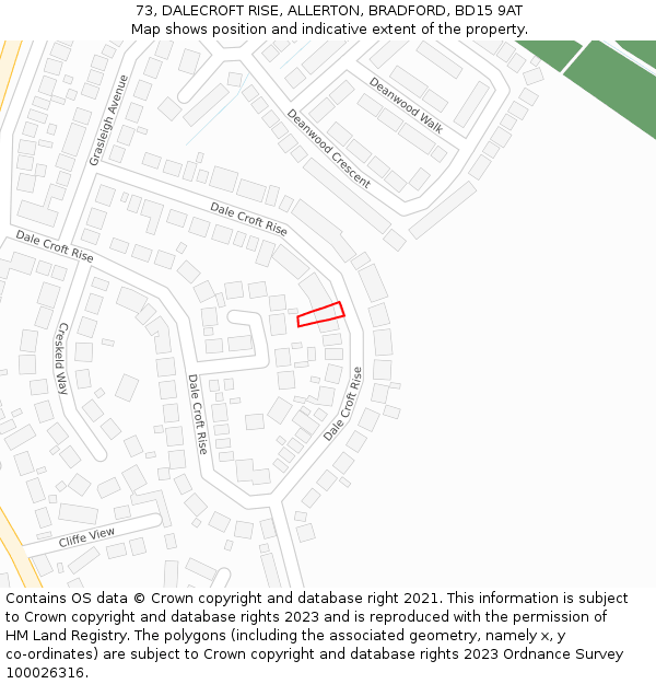 73, DALECROFT RISE, ALLERTON, BRADFORD, BD15 9AT: Location map and indicative extent of plot