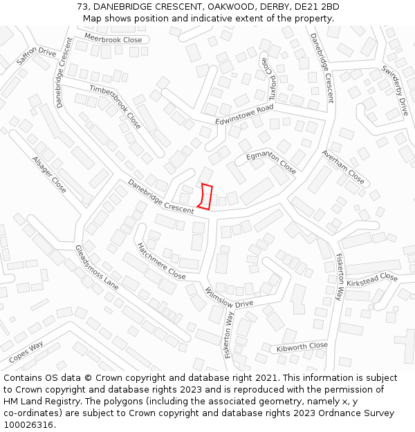73, DANEBRIDGE CRESCENT, OAKWOOD, DERBY, DE21 2BD: Location map and indicative extent of plot