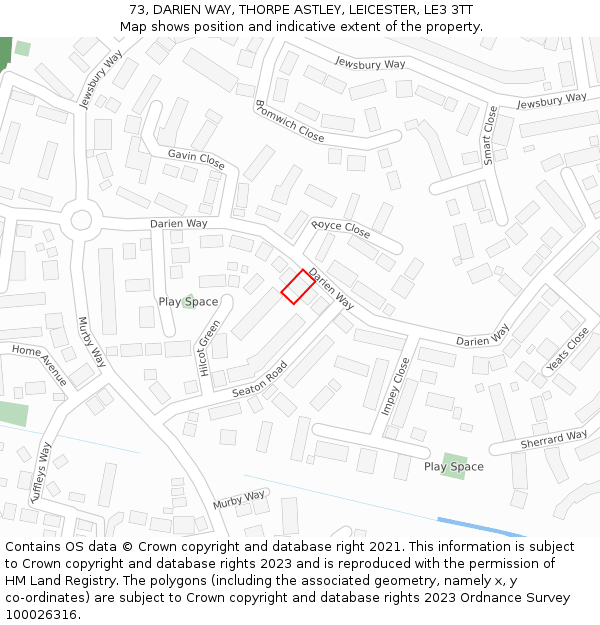 73, DARIEN WAY, THORPE ASTLEY, LEICESTER, LE3 3TT: Location map and indicative extent of plot