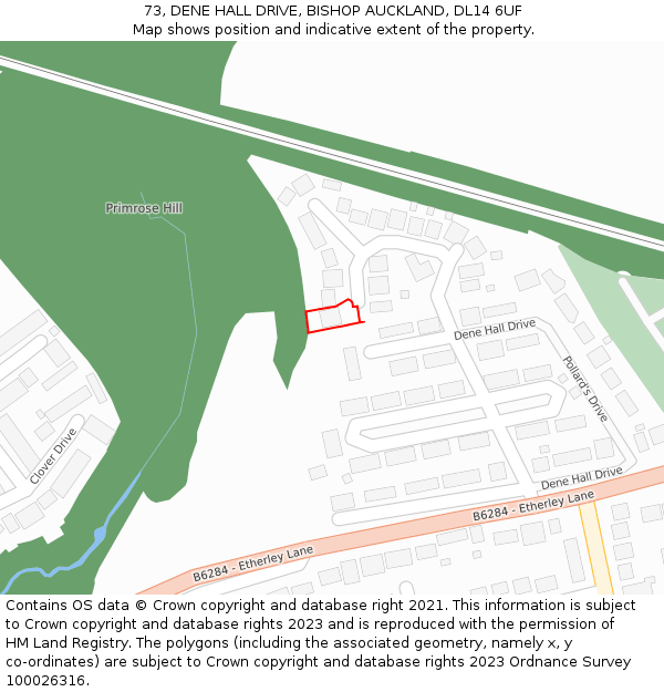 73, DENE HALL DRIVE, BISHOP AUCKLAND, DL14 6UF: Location map and indicative extent of plot