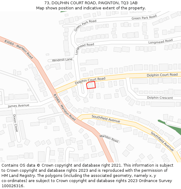 73, DOLPHIN COURT ROAD, PAIGNTON, TQ3 1AB: Location map and indicative extent of plot
