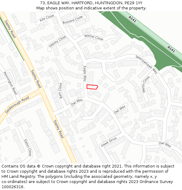 73, EAGLE WAY, HARTFORD, HUNTINGDON, PE29 1YY: Location map and indicative extent of plot