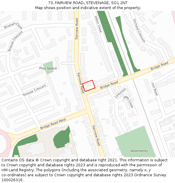 73, FAIRVIEW ROAD, STEVENAGE, SG1 2NT: Location map and indicative extent of plot