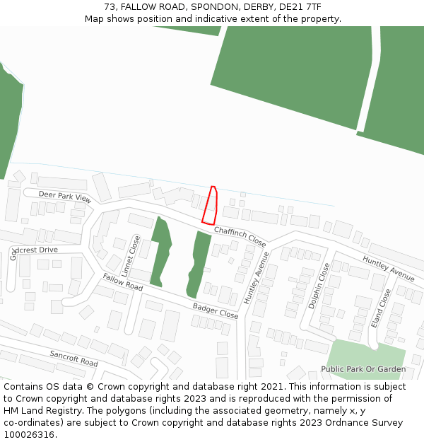 73, FALLOW ROAD, SPONDON, DERBY, DE21 7TF: Location map and indicative extent of plot