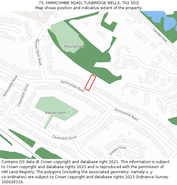 73, FARMCOMBE ROAD, TUNBRIDGE WELLS, TN2 5DQ: Location map and indicative extent of plot