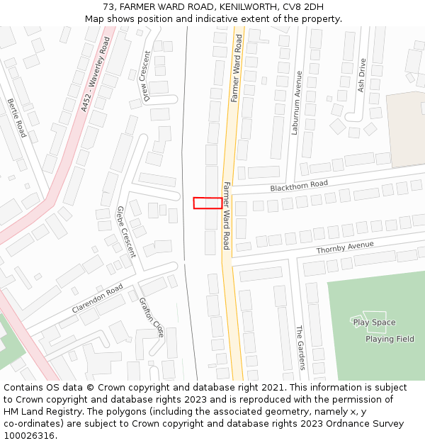 73, FARMER WARD ROAD, KENILWORTH, CV8 2DH: Location map and indicative extent of plot