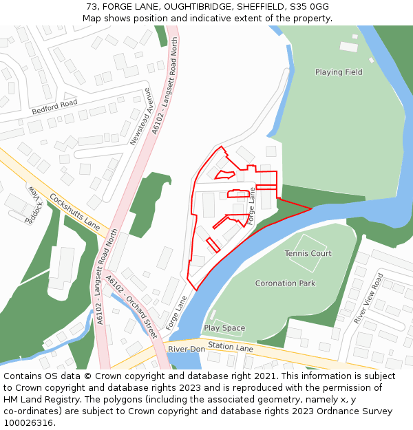 73, FORGE LANE, OUGHTIBRIDGE, SHEFFIELD, S35 0GG: Location map and indicative extent of plot