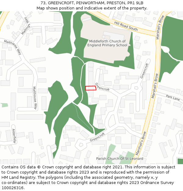 73, GREENCROFT, PENWORTHAM, PRESTON, PR1 9LB: Location map and indicative extent of plot