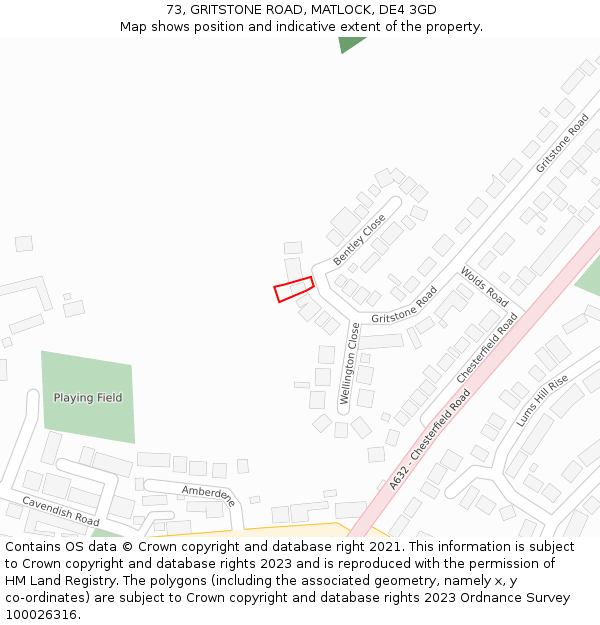 73, GRITSTONE ROAD, MATLOCK, DE4 3GD: Location map and indicative extent of plot