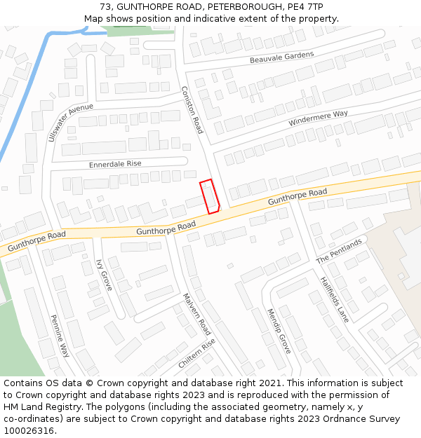73, GUNTHORPE ROAD, PETERBOROUGH, PE4 7TP: Location map and indicative extent of plot