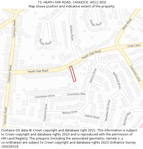73, HEATH GAP ROAD, CANNOCK, WS11 6DS: Location map and indicative extent of plot