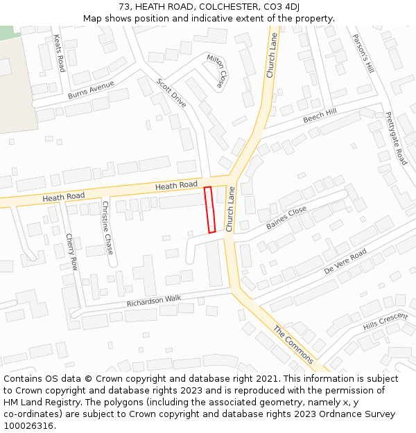 73, HEATH ROAD, COLCHESTER, CO3 4DJ: Location map and indicative extent of plot