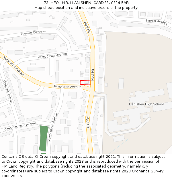 73, HEOL HIR, LLANISHEN, CARDIFF, CF14 5AB: Location map and indicative extent of plot