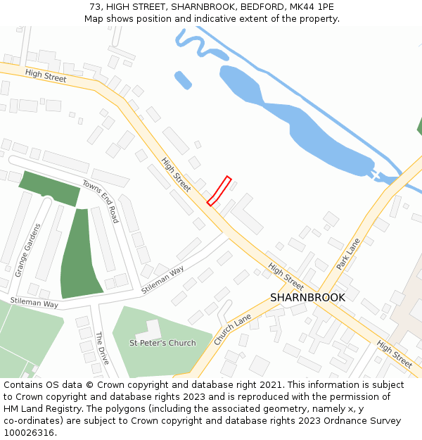 73, HIGH STREET, SHARNBROOK, BEDFORD, MK44 1PE: Location map and indicative extent of plot