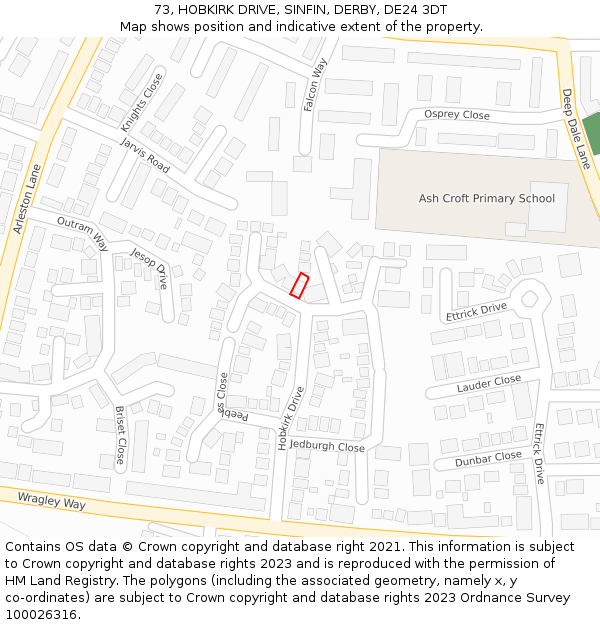 73, HOBKIRK DRIVE, SINFIN, DERBY, DE24 3DT: Location map and indicative extent of plot