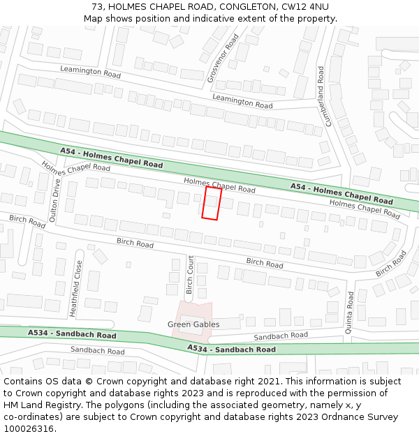 73, HOLMES CHAPEL ROAD, CONGLETON, CW12 4NU: Location map and indicative extent of plot