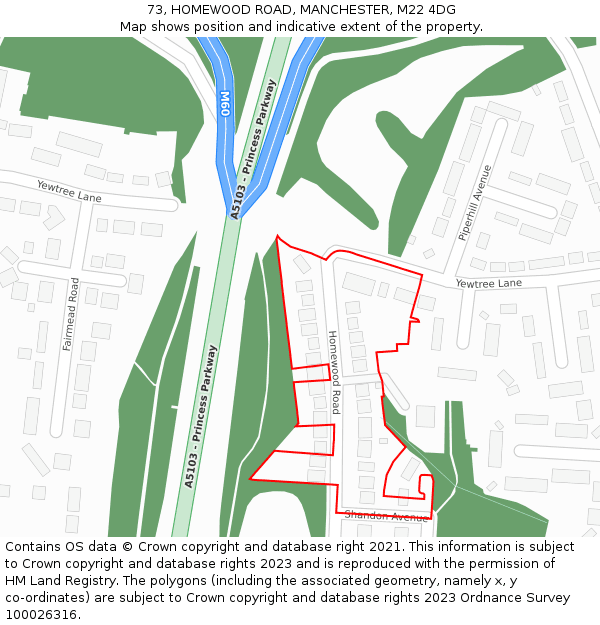 73, HOMEWOOD ROAD, MANCHESTER, M22 4DG: Location map and indicative extent of plot