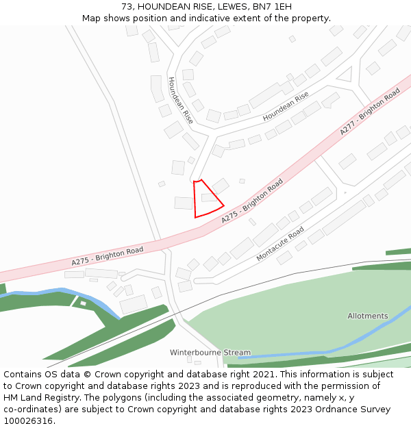 73, HOUNDEAN RISE, LEWES, BN7 1EH: Location map and indicative extent of plot