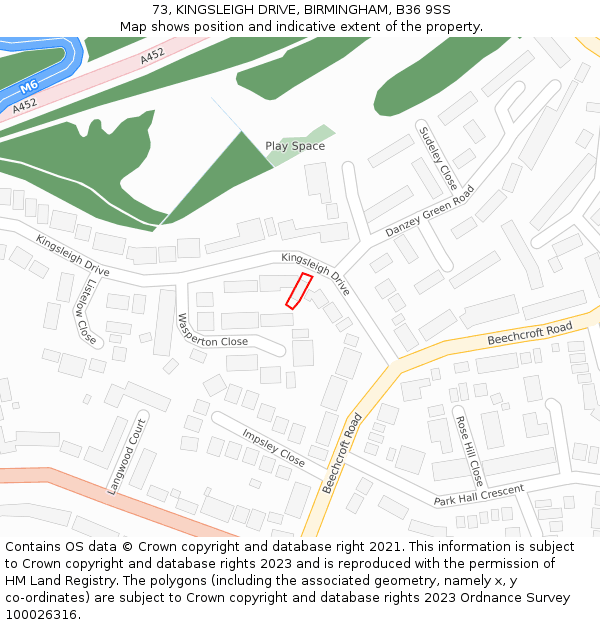73, KINGSLEIGH DRIVE, BIRMINGHAM, B36 9SS: Location map and indicative extent of plot