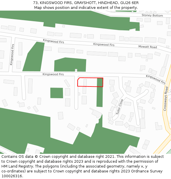 73, KINGSWOOD FIRS, GRAYSHOTT, HINDHEAD, GU26 6ER: Location map and indicative extent of plot