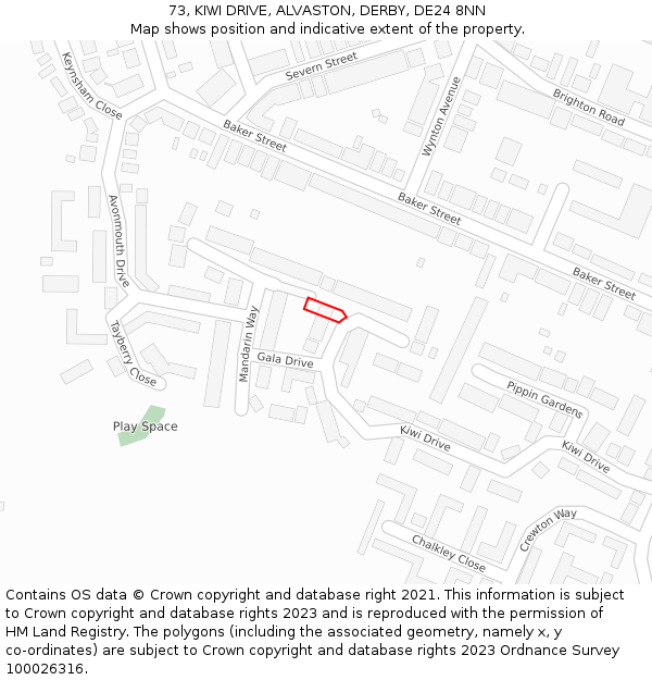 73, KIWI DRIVE, ALVASTON, DERBY, DE24 8NN: Location map and indicative extent of plot