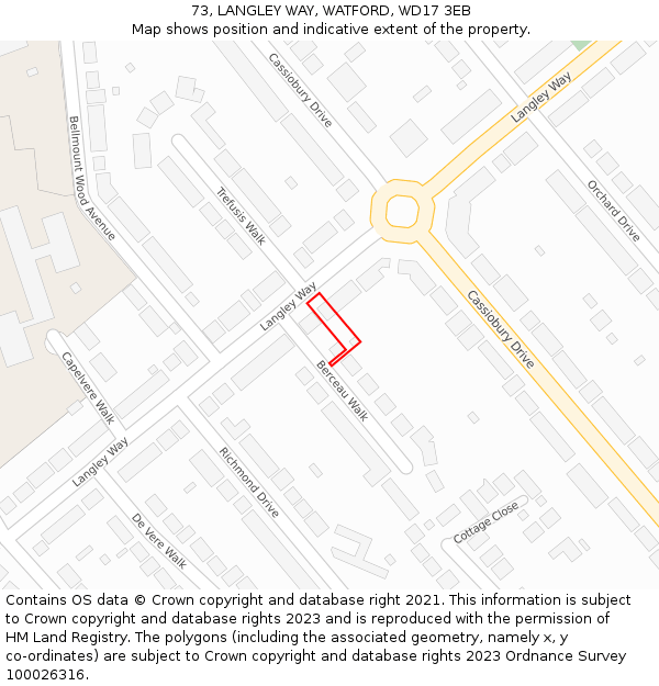73, LANGLEY WAY, WATFORD, WD17 3EB: Location map and indicative extent of plot