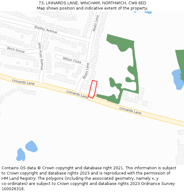 73, LINNARDS LANE, WINCHAM, NORTHWICH, CW9 6ED: Location map and indicative extent of plot